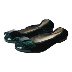 1453 - Green Velvet Flats for Girl by London Kids