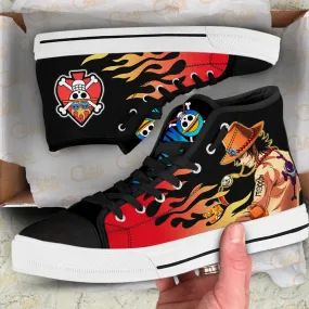 Ace D. Portgas High Top Shoes Custom OP Sneakers Flame Style