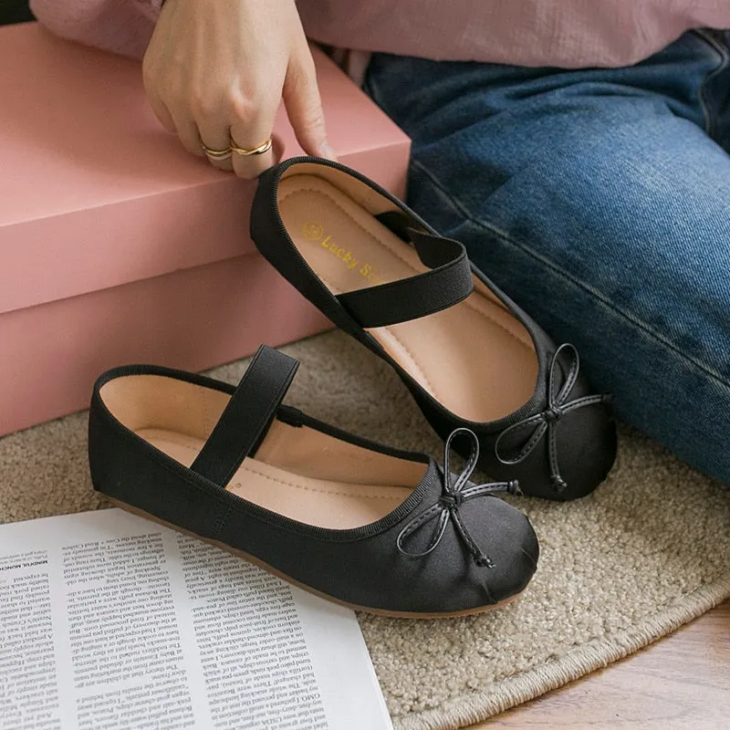 Balletcore Elastic Band Satin Ballet Flats