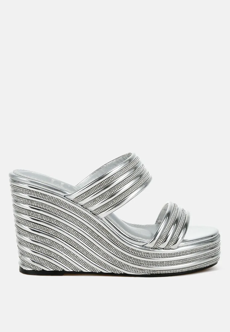 Benched Metallic Faux Leather Wedge Sandals