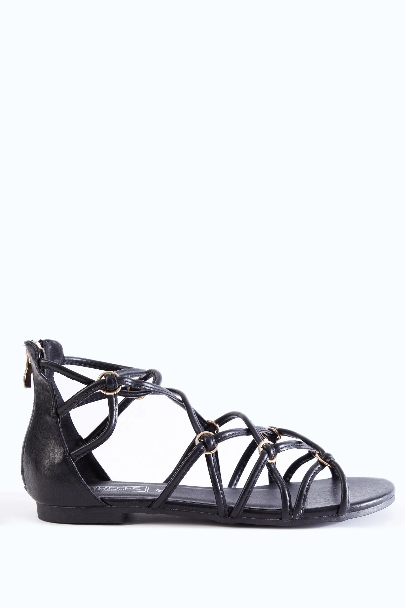 Black Lattice Flat Sandals