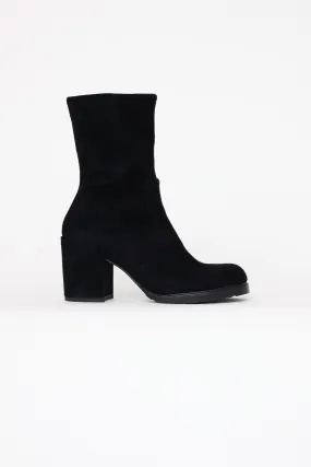 Black Suede Block Heel Boots