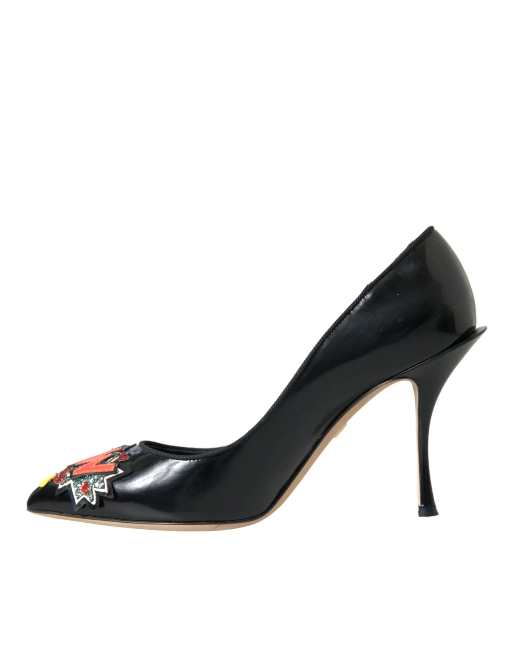 Dolce & Gabbana Black Leather WOW Patch Heels Pumps Shoes