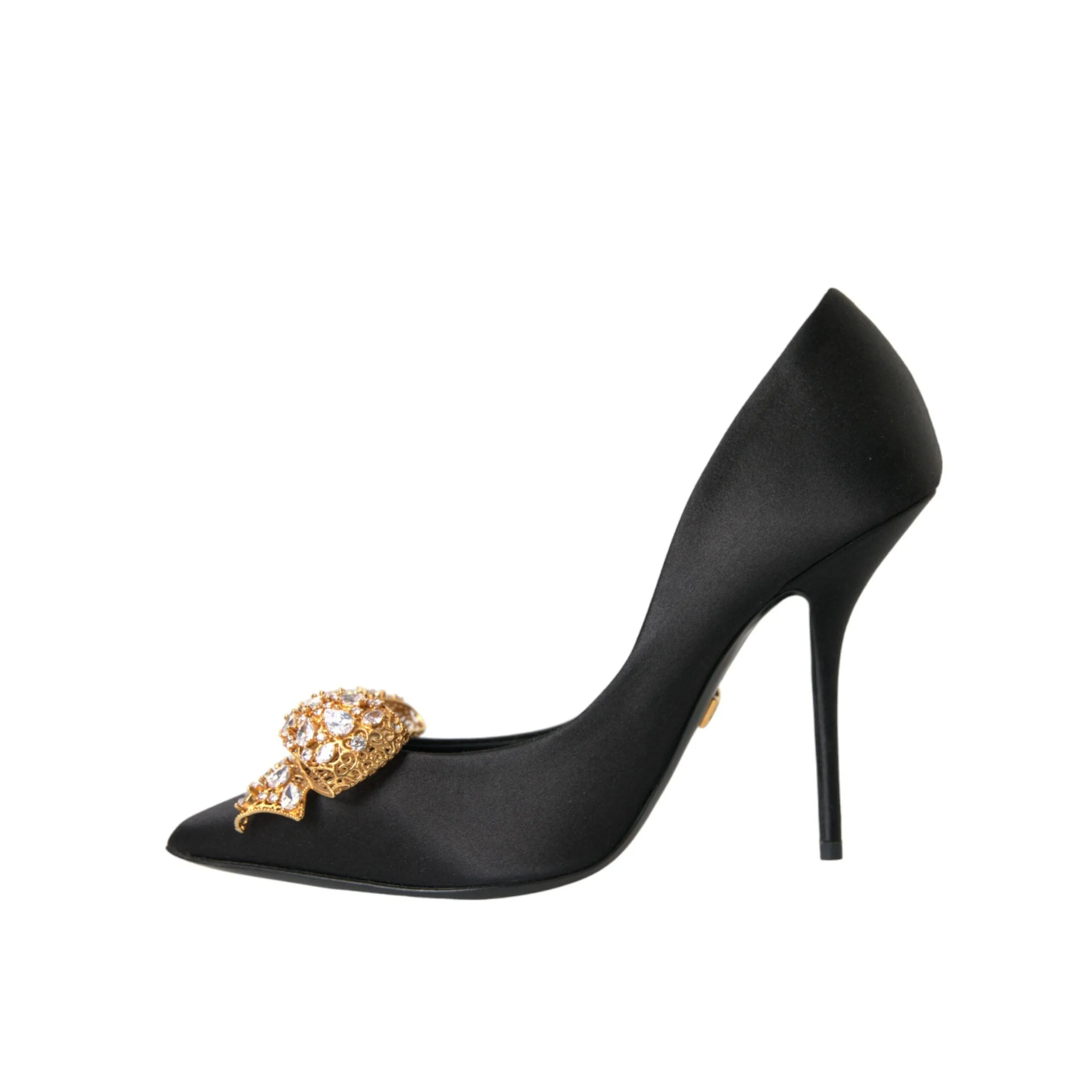 Dolce & Gabbana Black Satin Bow Crystal Heels Pumps Shoes