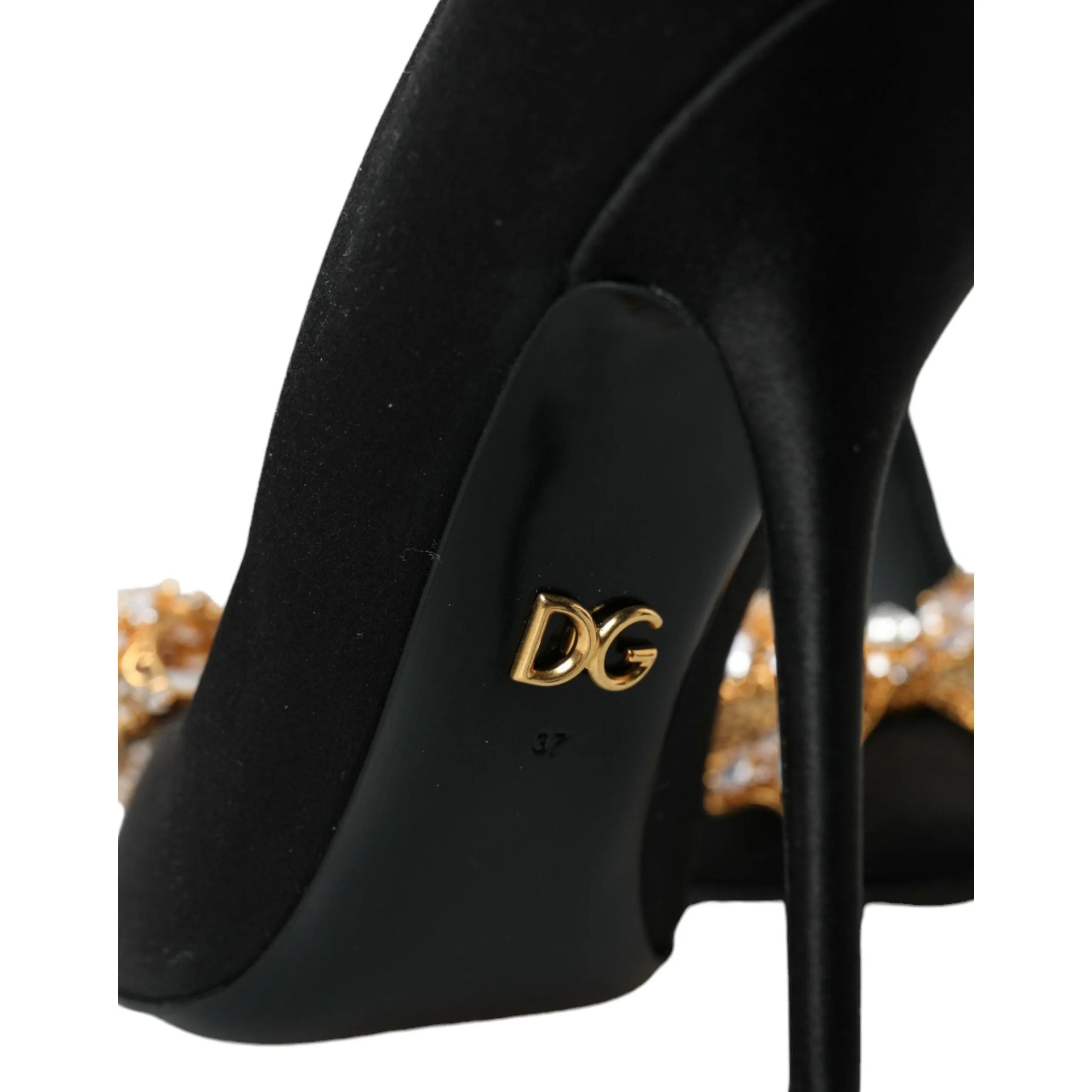 Dolce & Gabbana Black Satin Bow Crystal Heels Pumps Shoes