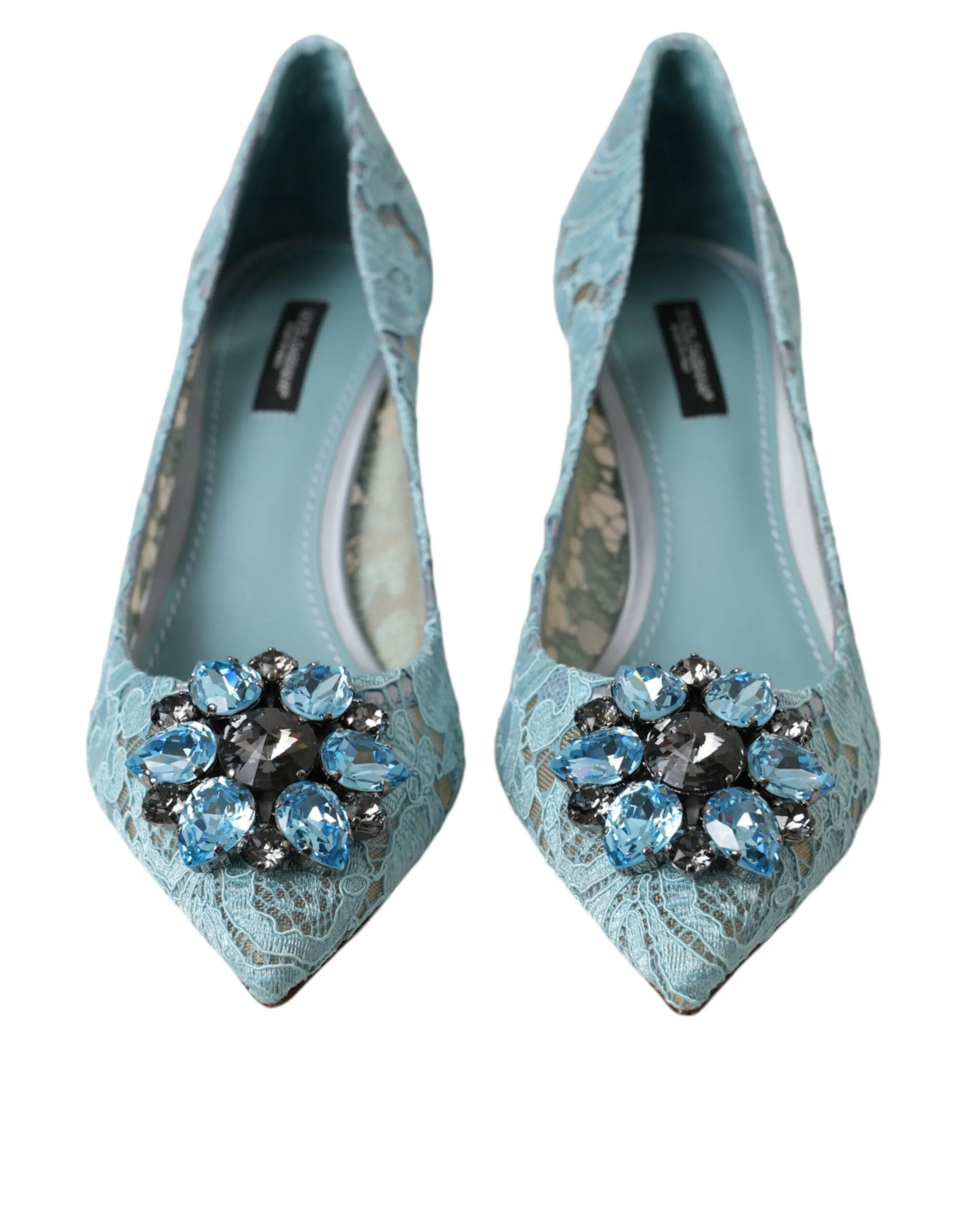 Dolce & Gabbana Blue Taormina Lace Crystal Heel Pumps Shoes