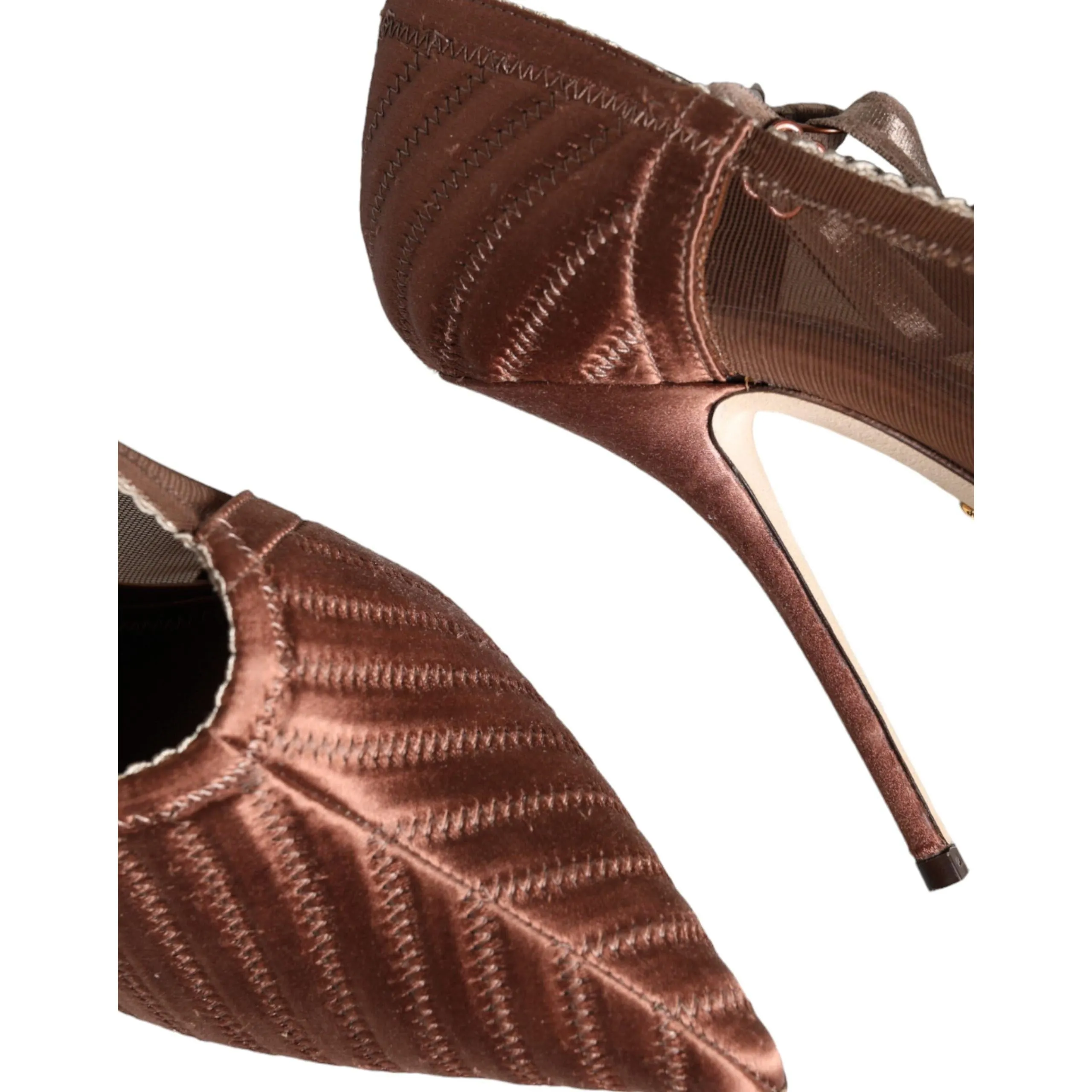 Dolce & Gabbana Brown Mesh Viscose Ankle Strap Pumps Shoes