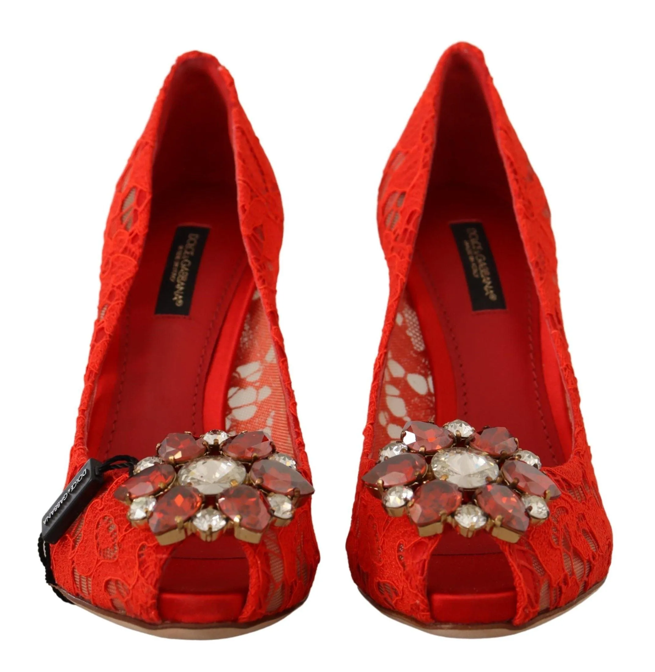 Dolce & Gabbana Red Taormina Lace Crystal Heels Pumps