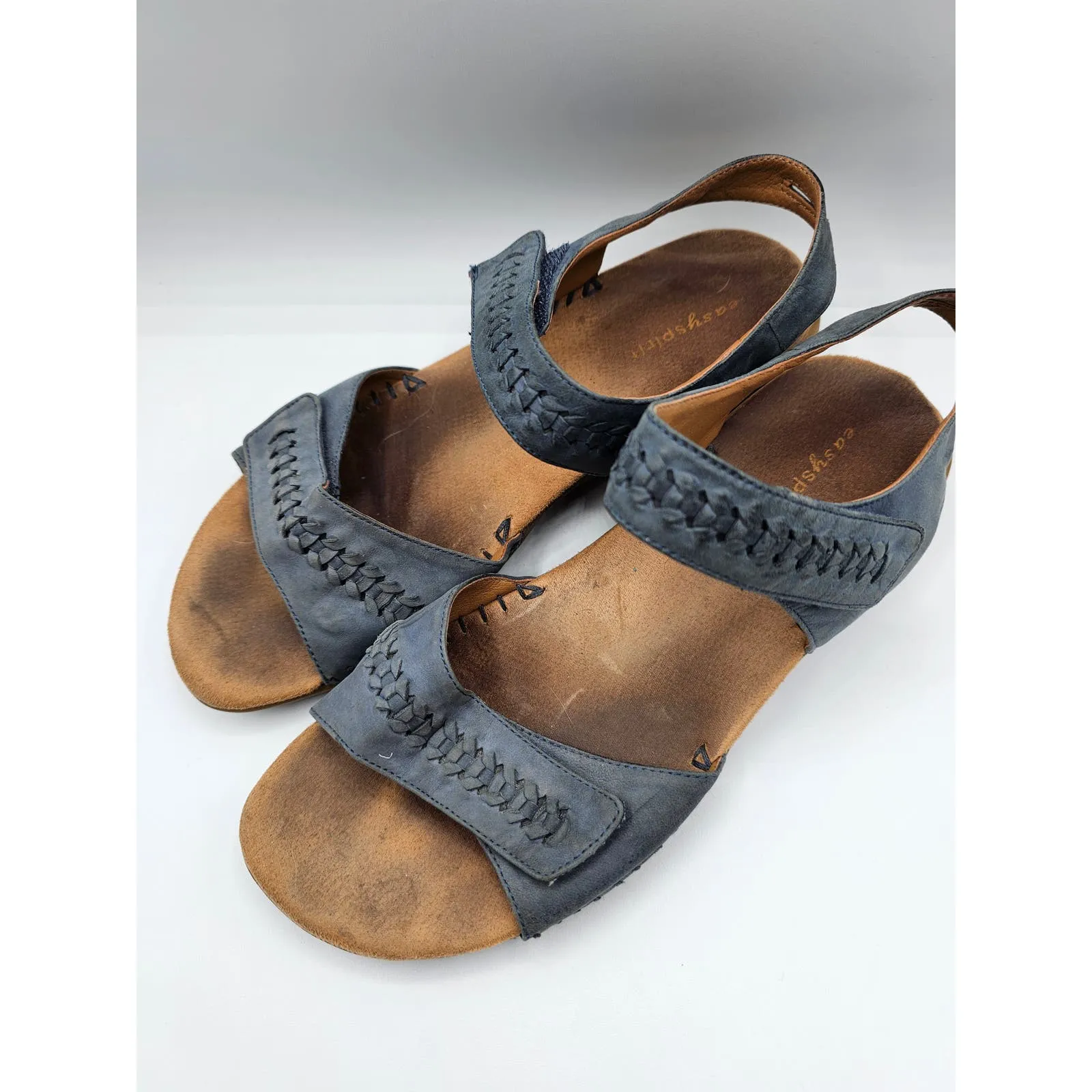 Easy Spirit Womens Sz 8.5 Slate Blue Leather Strap Sandals Hazletines