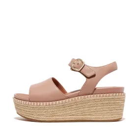 Fitflop Eloise Espadrille Leather Back Strap Wedge Sandals Beige Buff