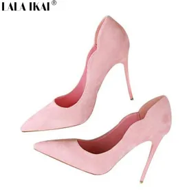 LALA IKAI Slip On Women Pumps Spring Autumn Elegant Wedding Shoes High Heel Pointed Toe Ladies Shoes Female XWC0575-5