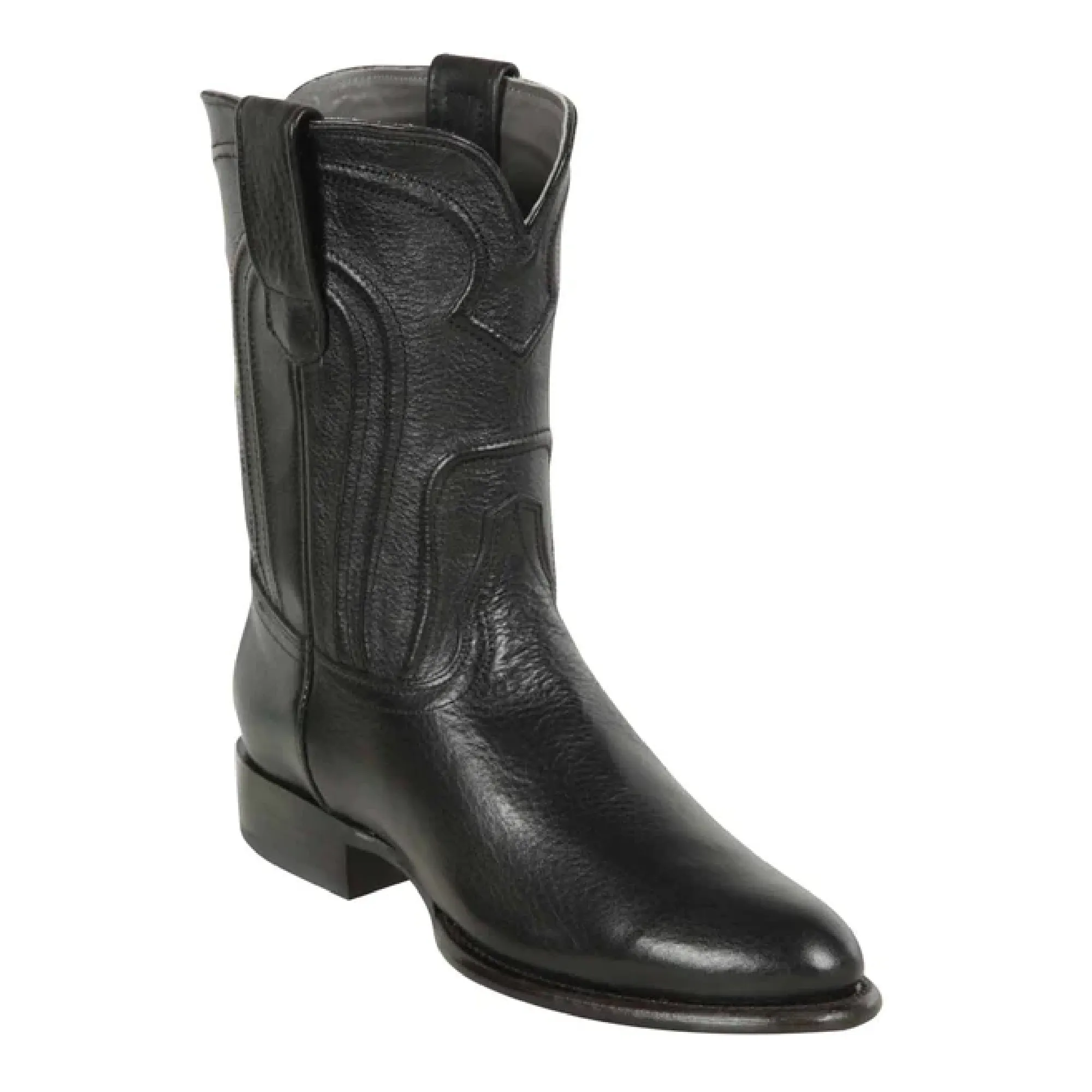 Los Altos Boots Mens #692105 Roper Style | Genuine Belmont Leather Boots | Color Black