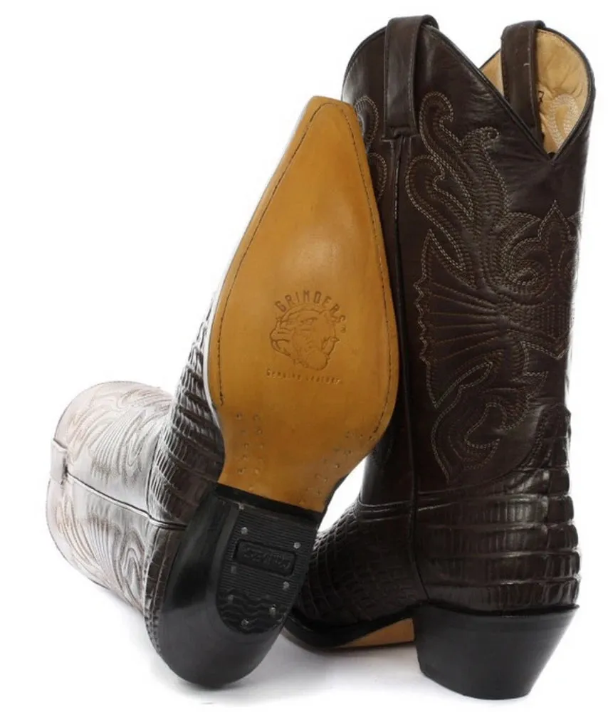 Mens Hi Cowboy Boots Pointed Black Brown Grinders Leather Crocodile Western Cuban