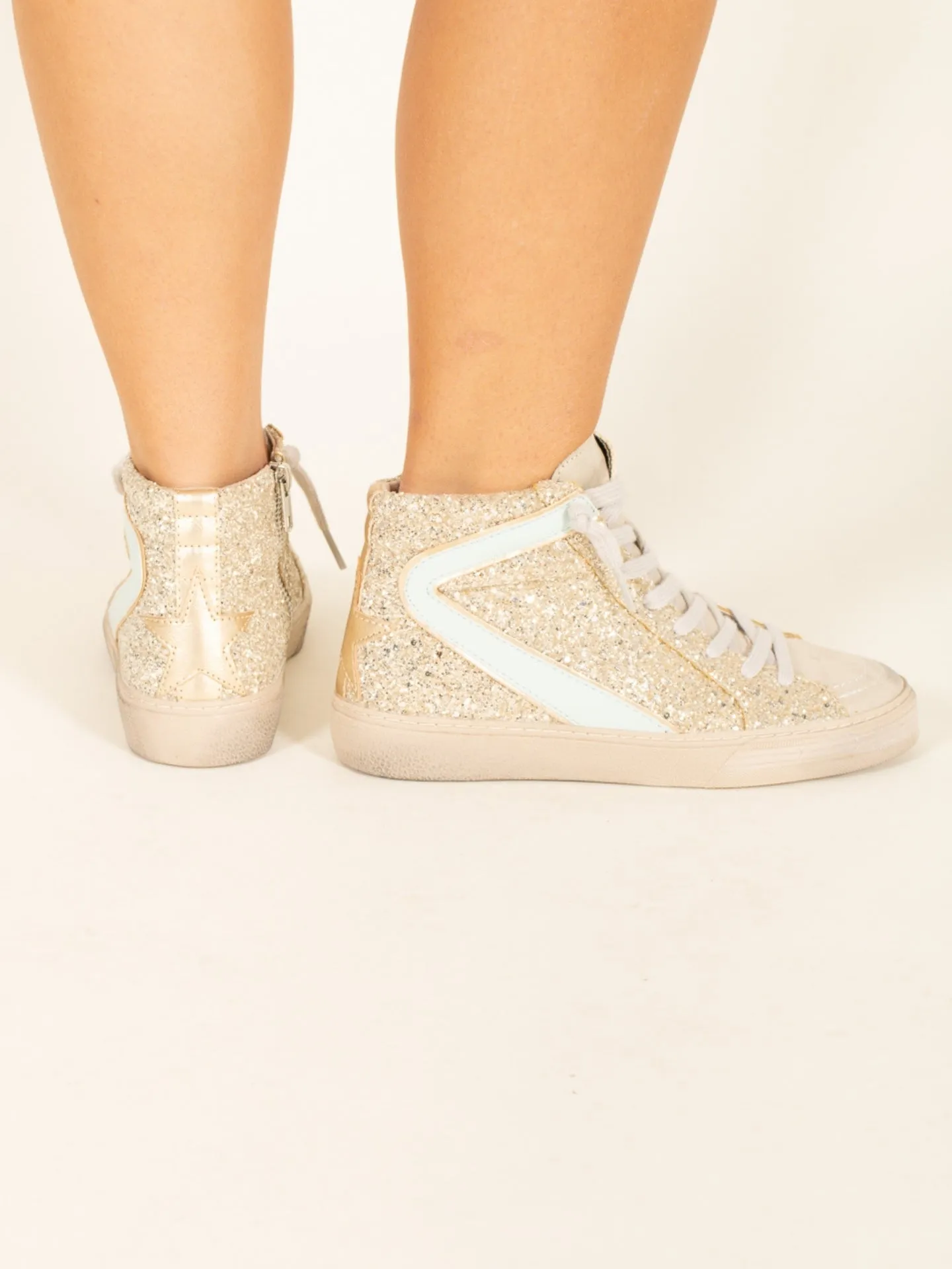 Metallic Star Glitter High-Top Sneakers