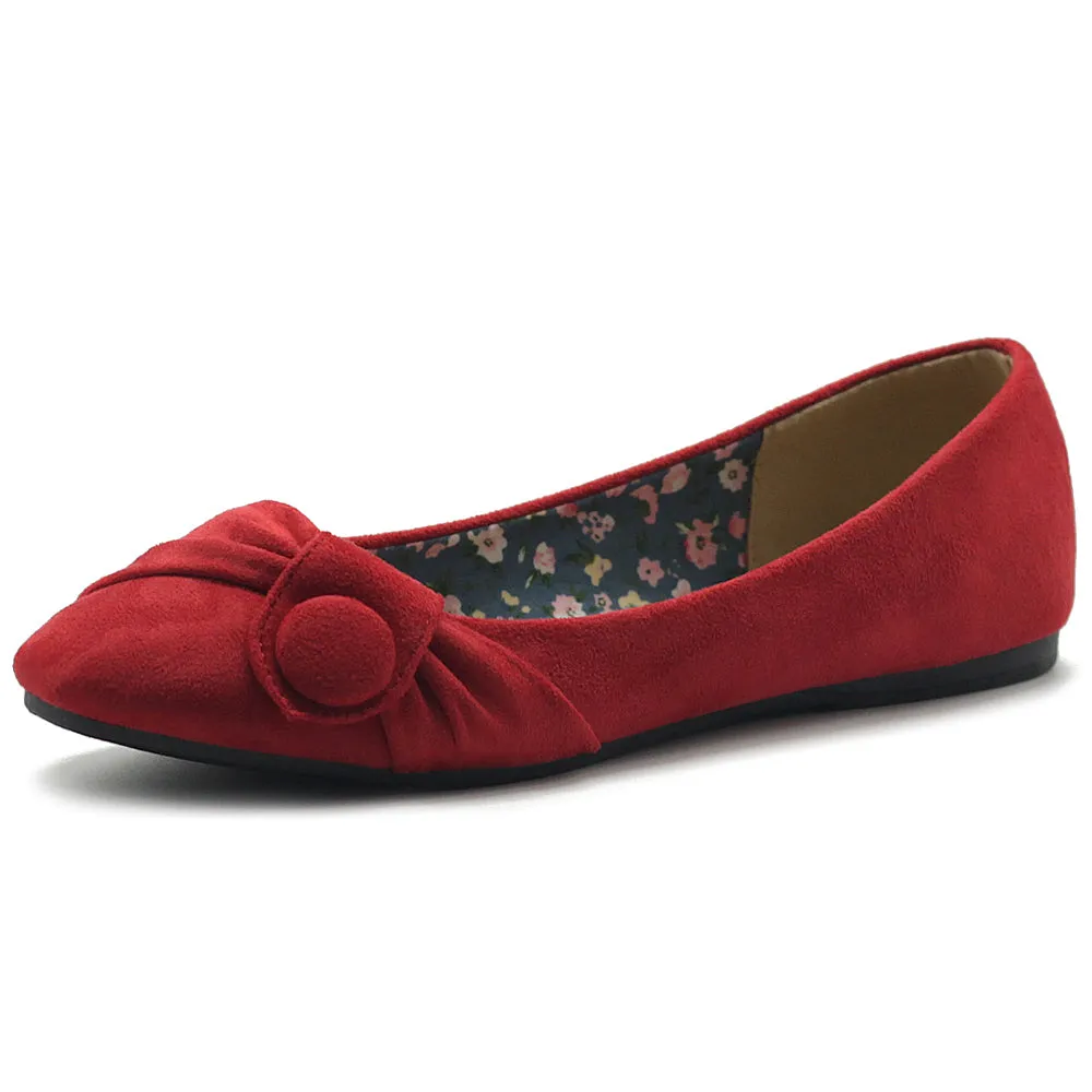 Ollio Women's Shoe Faux Suede Decorative Button Ballet Flat