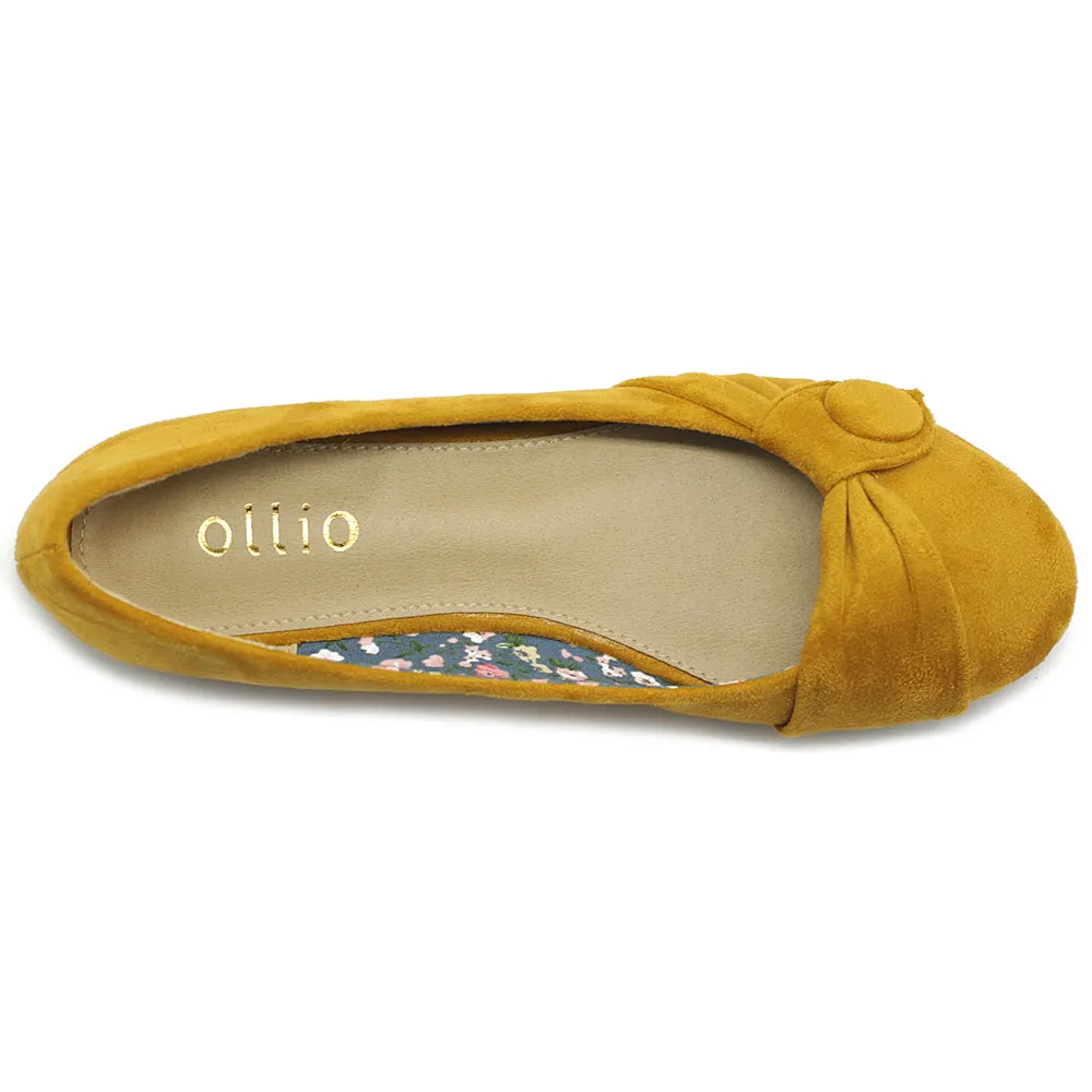 Ollio Women's Shoe Faux Suede Decorative Button Ballet Flat