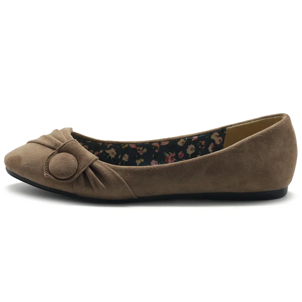 Ollio Women's Shoe Faux Suede Decorative Button Ballet Flat