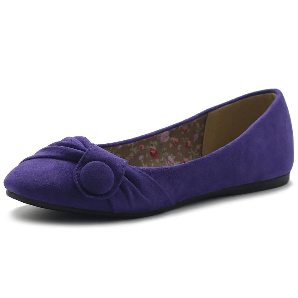 Ollio Women's Shoe Faux Suede Decorative Button Ballet Flat