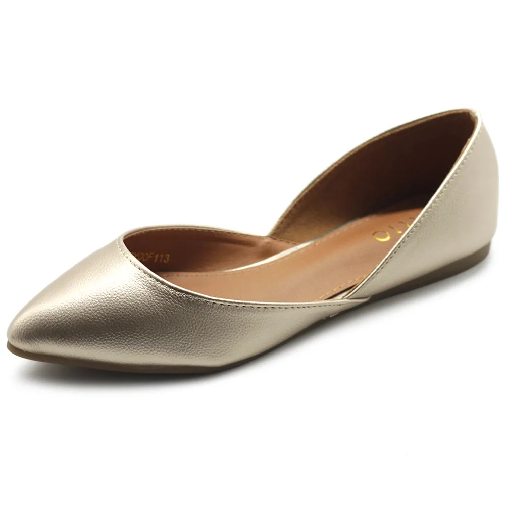 Ollio Women's Shoes Faux Leather Slip On Comfort Light Pointed Toe Ballet Flats F113