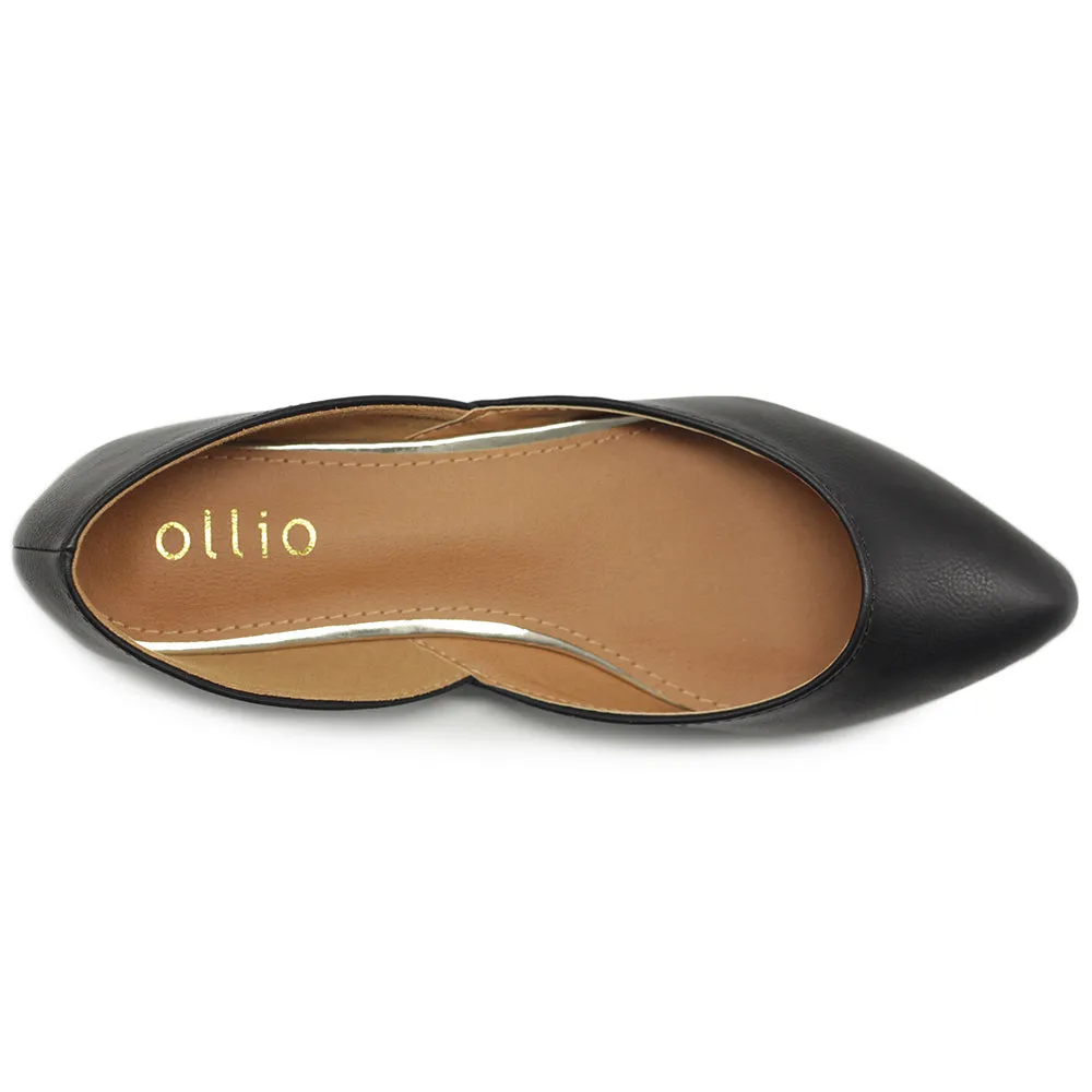 Ollio Women's Shoes Faux Leather Slip On Comfort Light Pointed Toe Ballet Flats F113