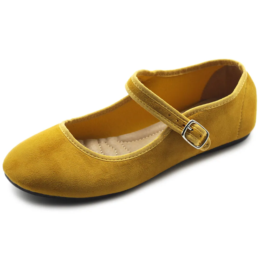 Ollio Women's Shoes Faux Suede Casual Mary Jane Light Ballet Flats ZY00F56-SU