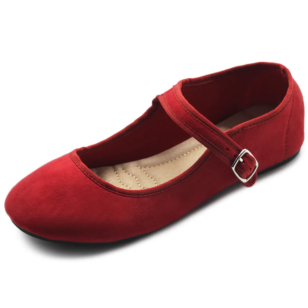 Ollio Women's Shoes Faux Suede Casual Mary Jane Light Ballet Flats ZY00F56-SU