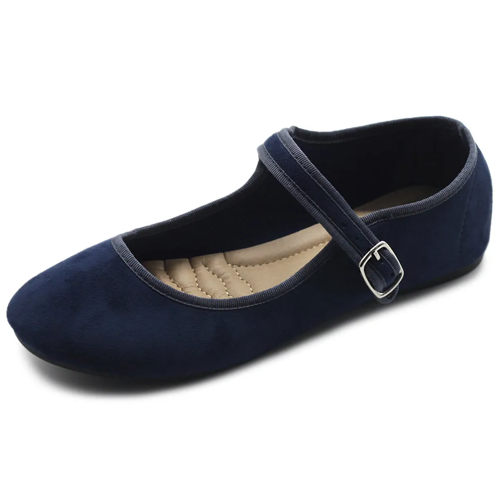 Ollio Women's Shoes Faux Suede Casual Mary Jane Light Ballet Flats ZY00F56-SU