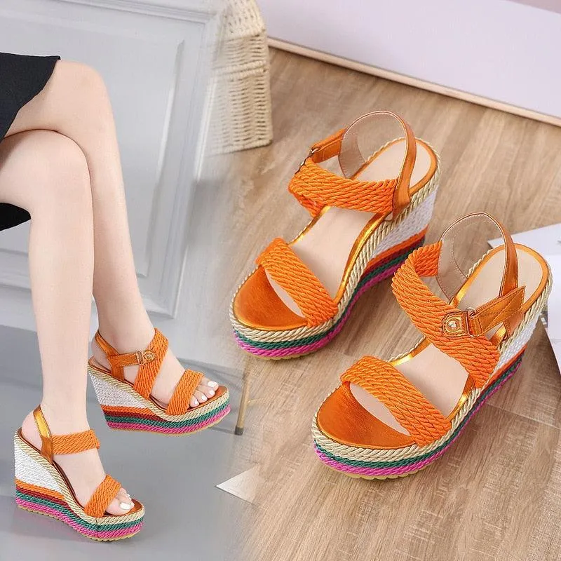 Rainbow Heel Wedge Sandals