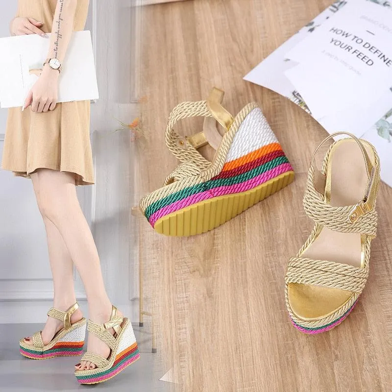 Rainbow Heel Wedge Sandals