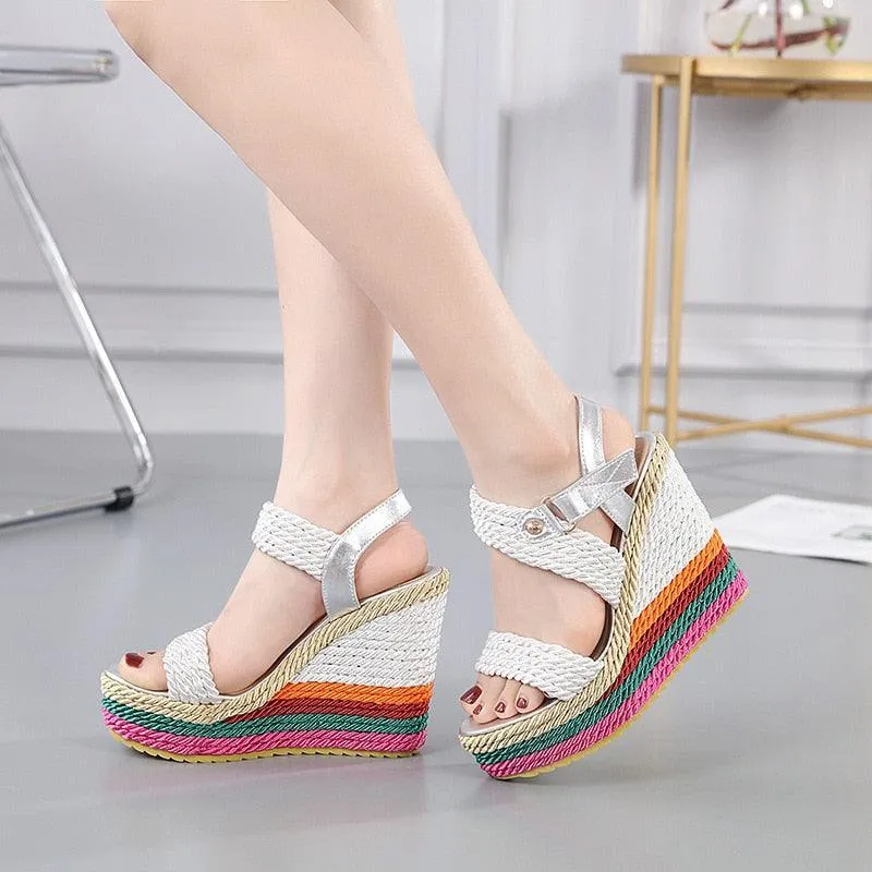 Rainbow Heel Wedge Sandals