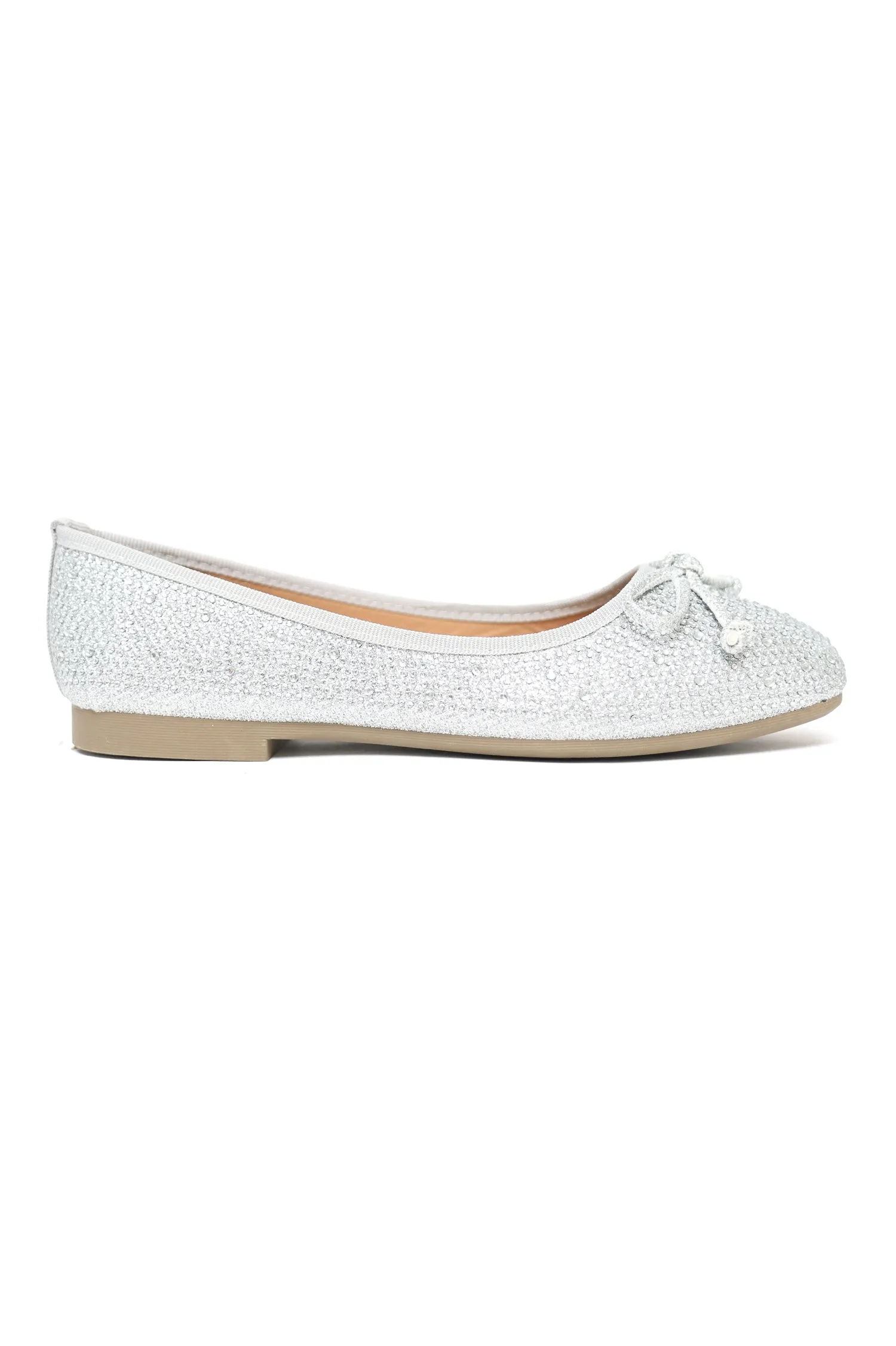 RHINESTONE BOW BALLET FLATS-SILVER