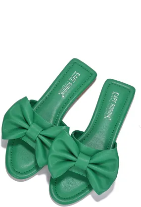 Summer Green Vegan Leather Bow Knot Flat Sandals