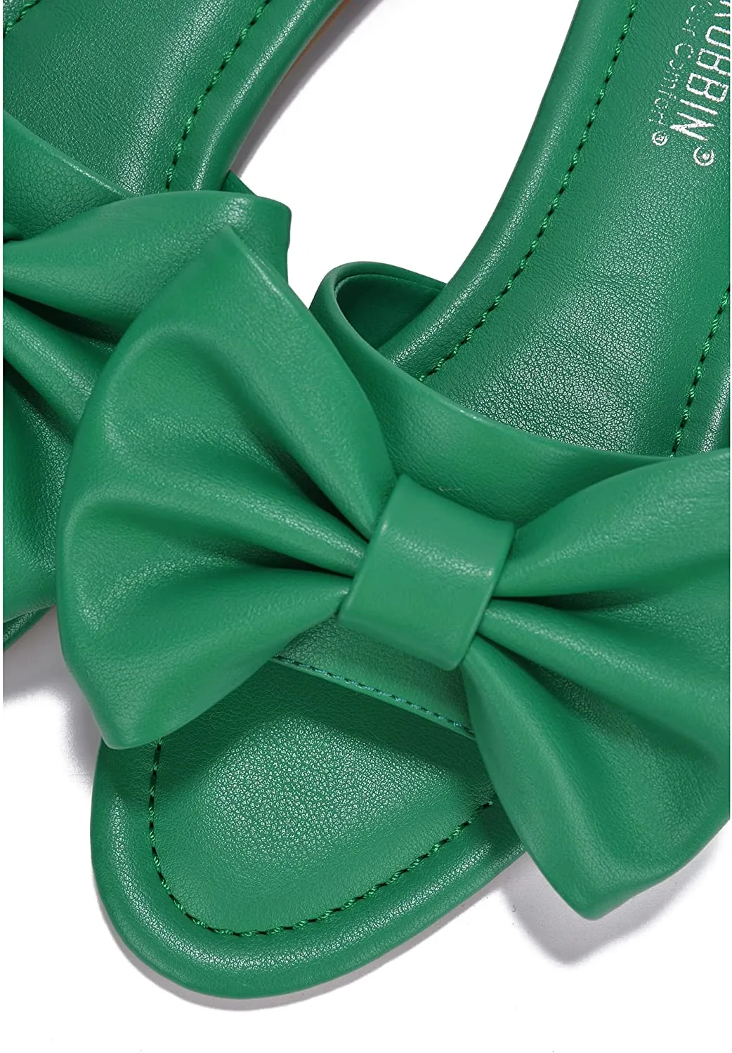 Summer Green Vegan Leather Bow Knot Flat Sandals