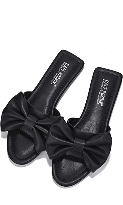 Summer Green Vegan Leather Bow Knot Flat Sandals