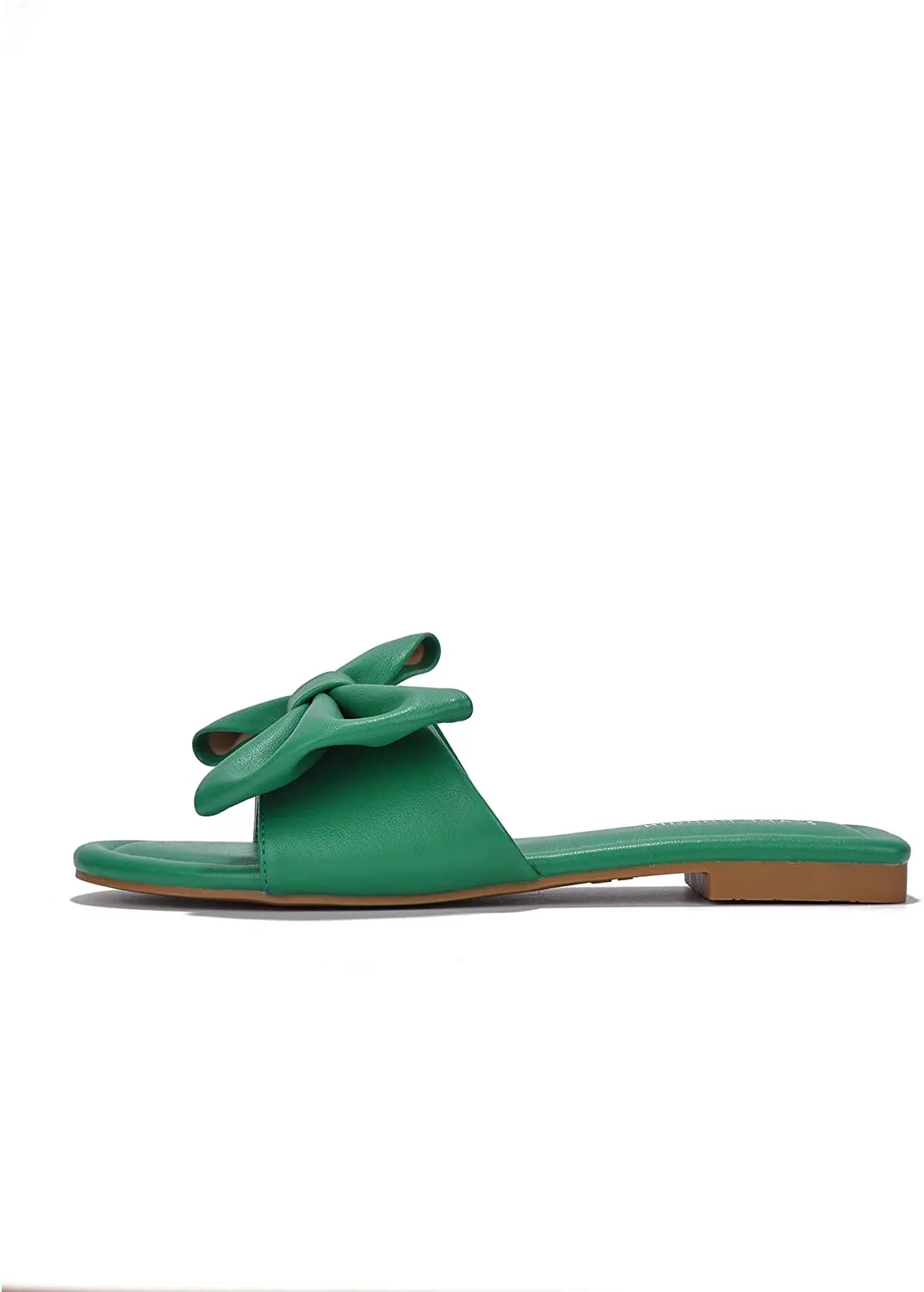 Summer Green Vegan Leather Bow Knot Flat Sandals