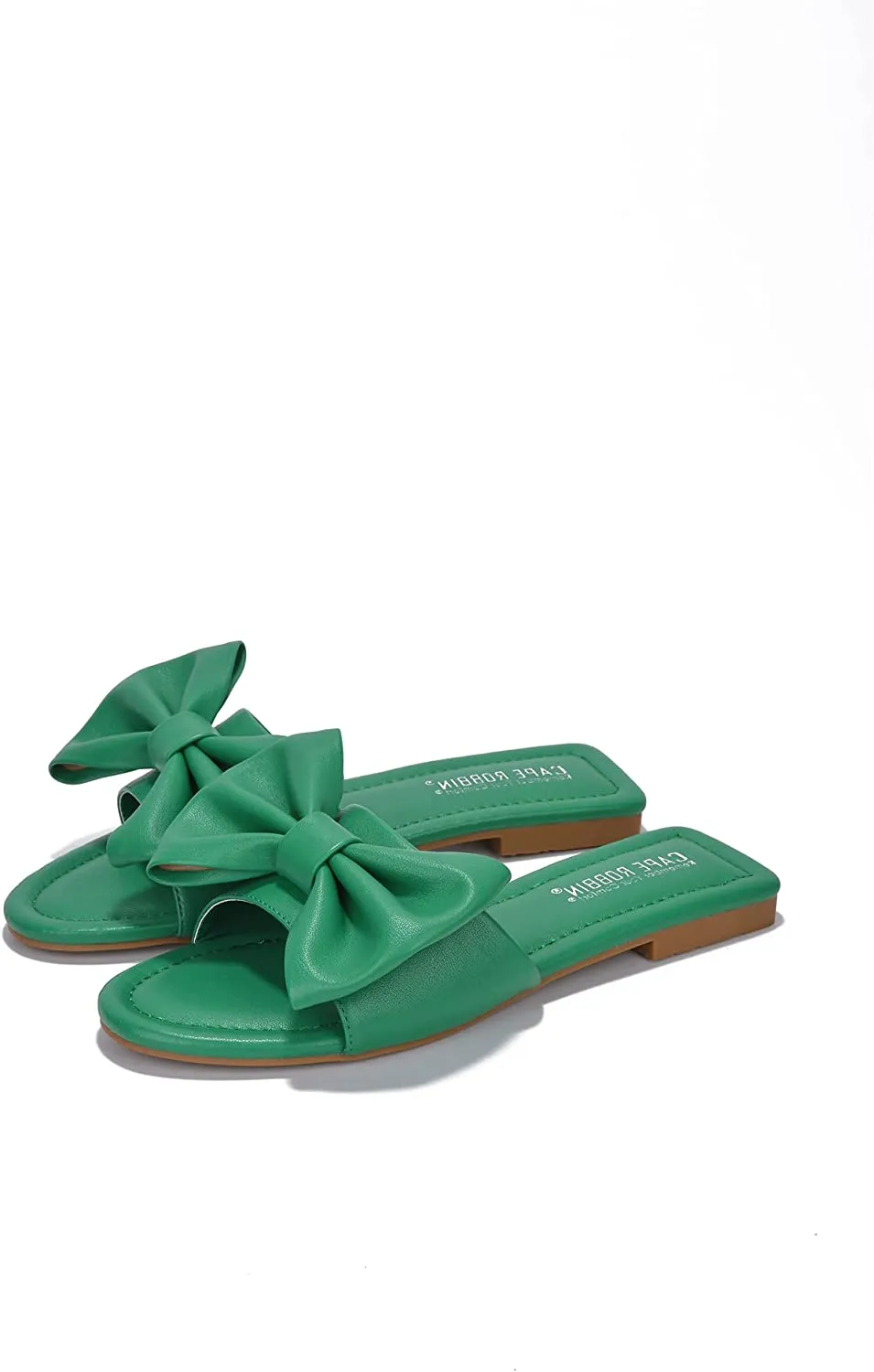 Summer Green Vegan Leather Bow Knot Flat Sandals