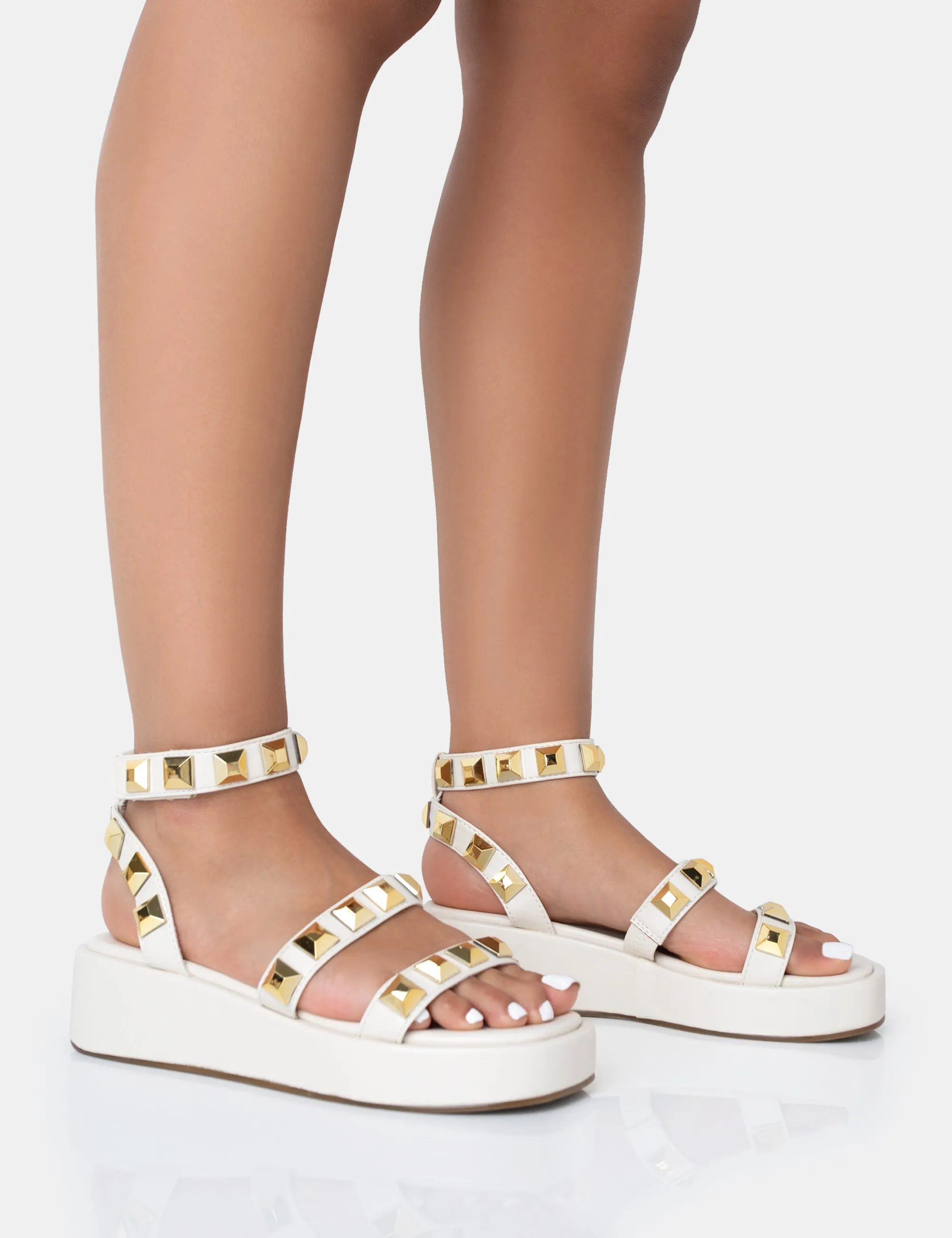 Wade Ecru Studded Strappy Platform Sandals