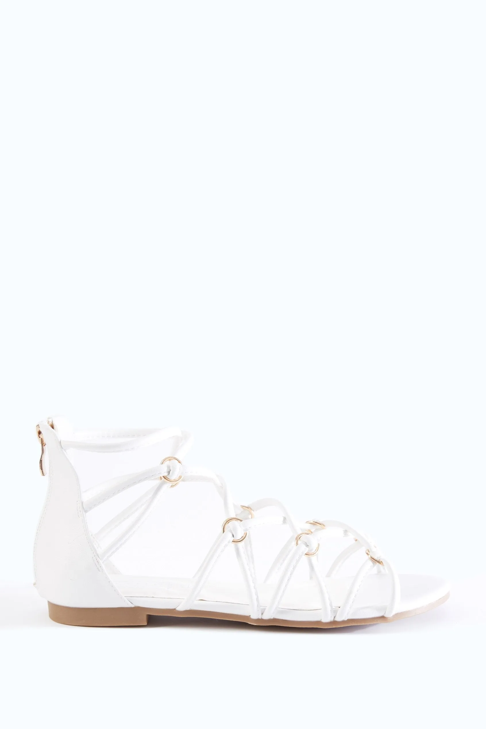 White Lattice Flat Sandals