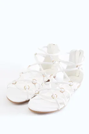 White Lattice Flat Sandals