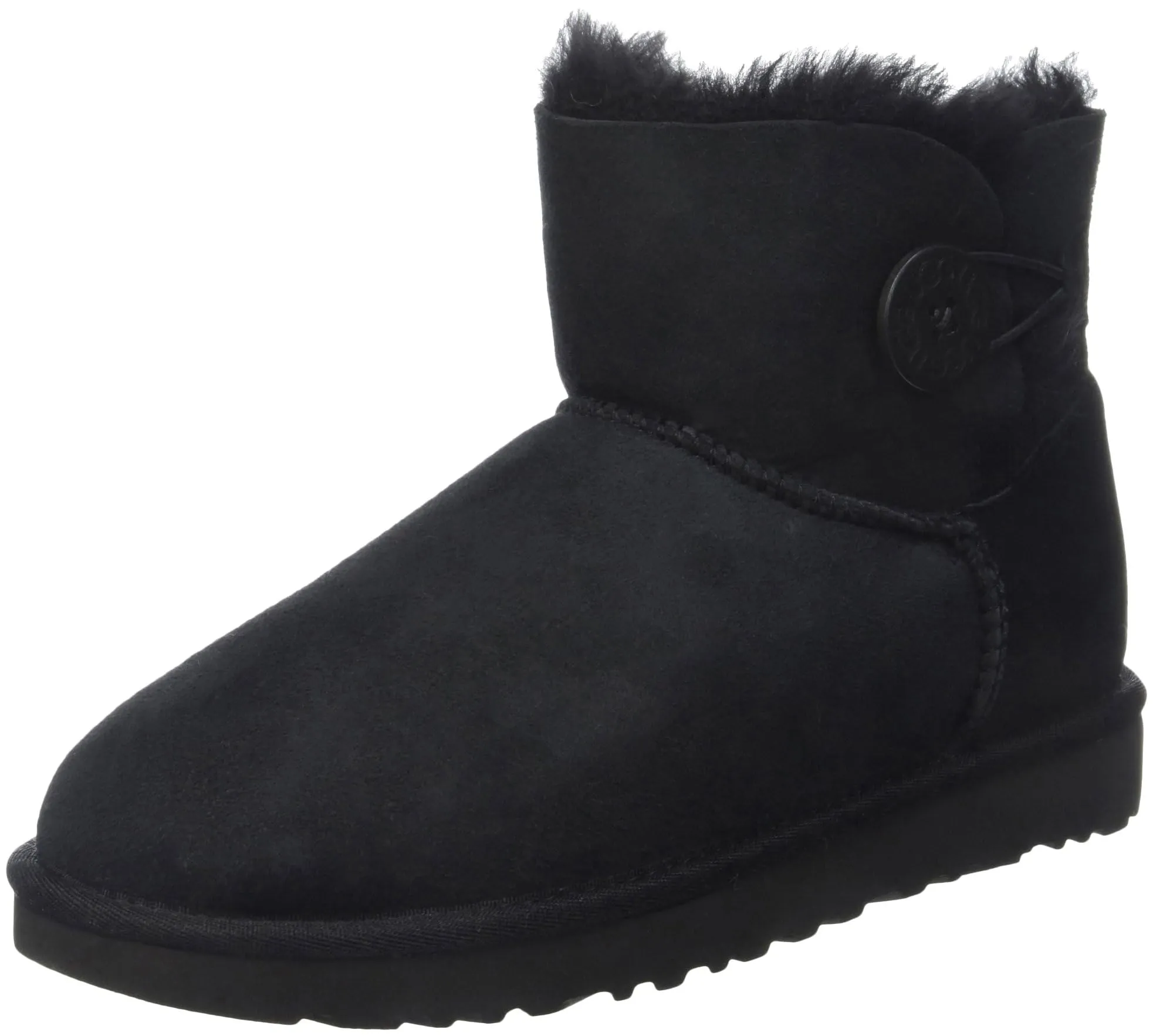 Women's Shoes UGG MINI BAILEY BUTTON II Suede & Sheepskin Boots 1016422 BLACK