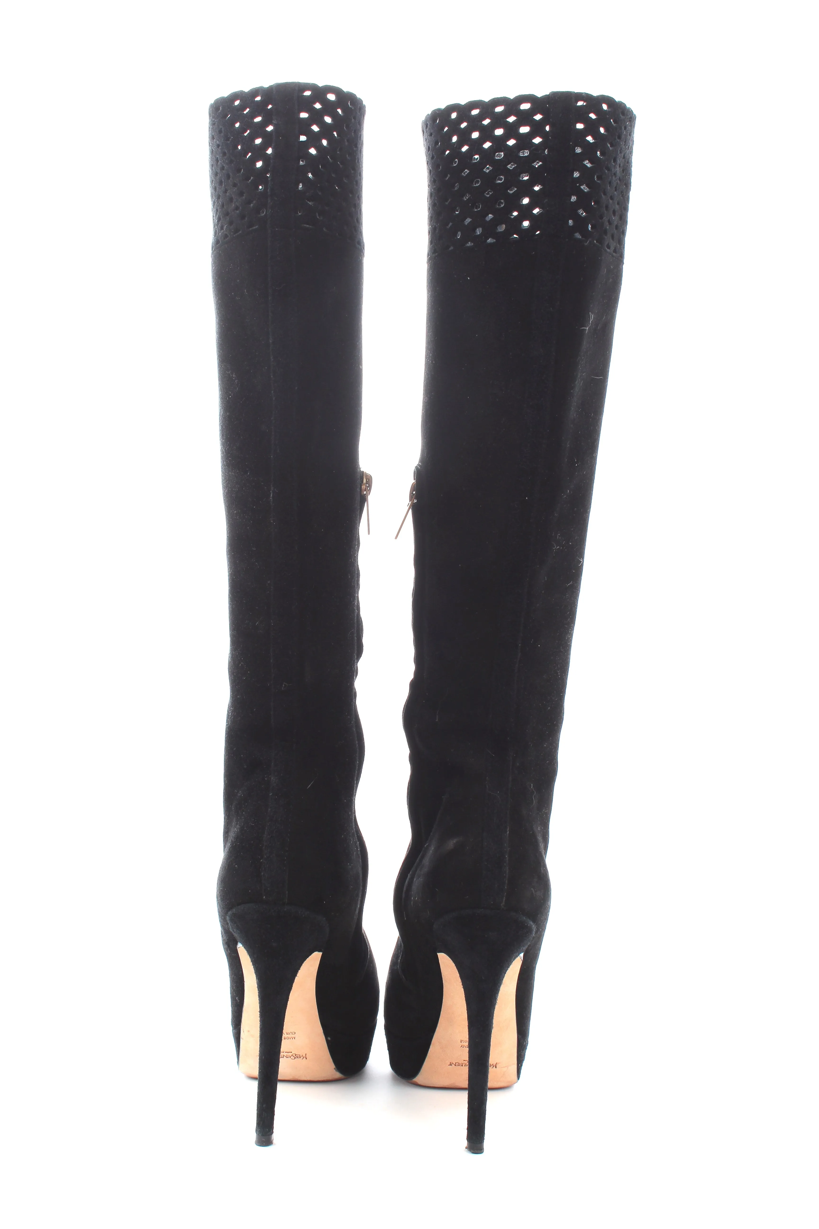 Yves Saint Laurent Laser-Cut Suede Long Boots